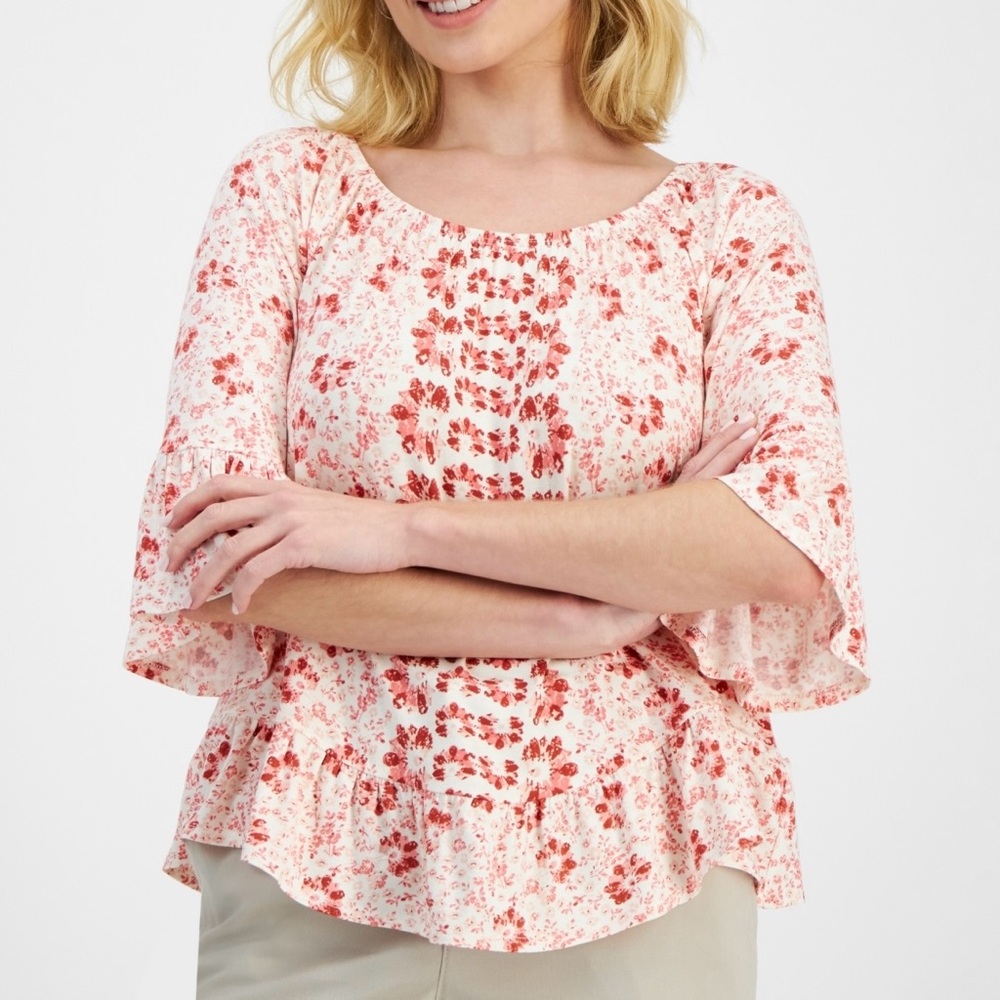 Style & Co Petite Runaway Pottery on/Off Knit Top Size PXL